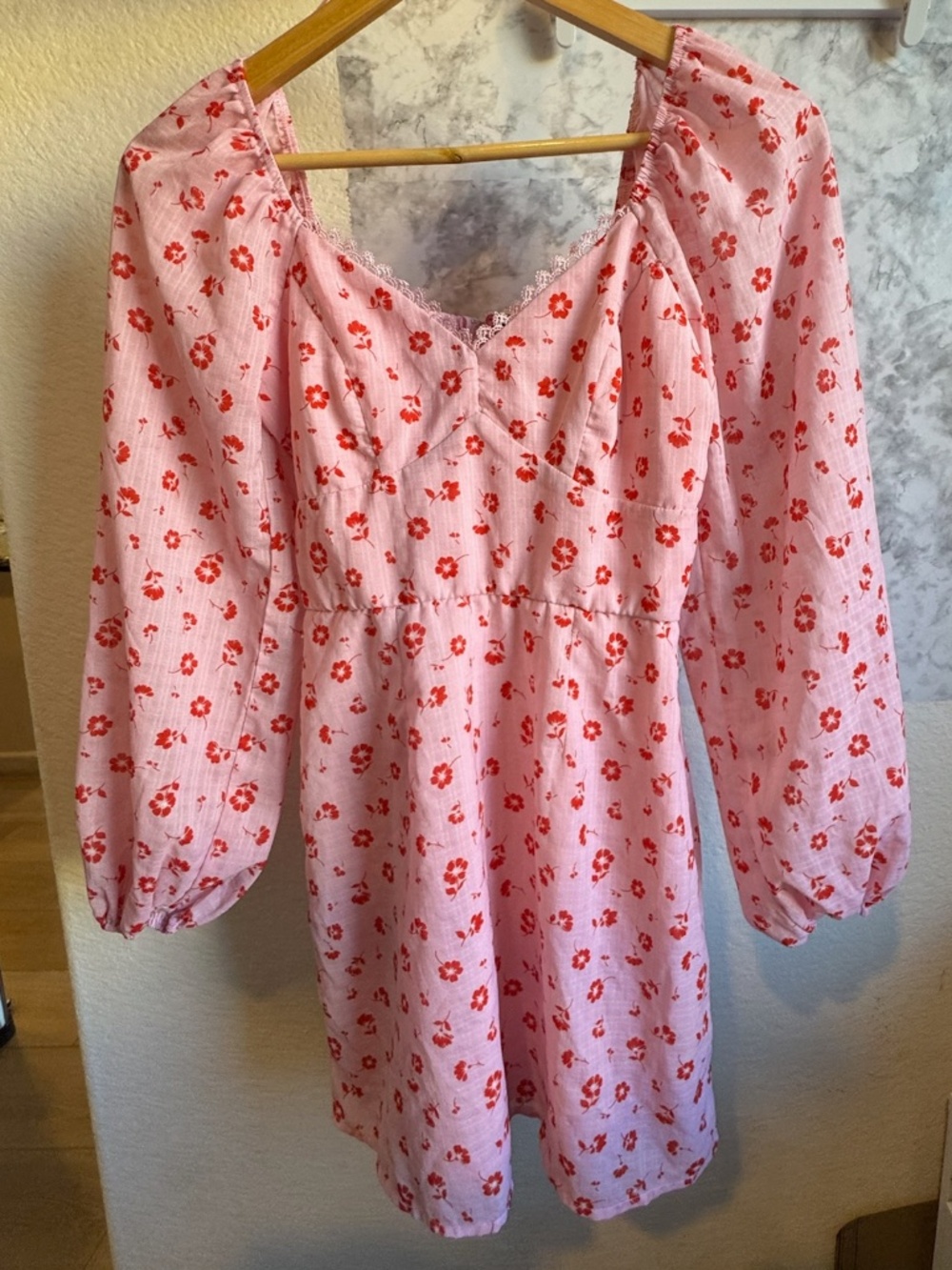 Francesca's -Pink/Red Floral Long Sleeve Mini Babydoll Dress Size XS (women)